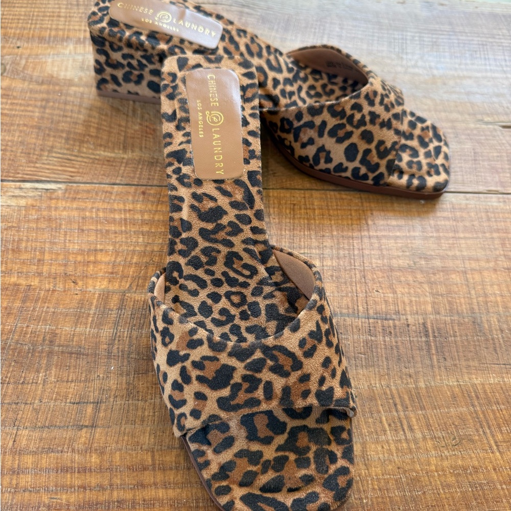 Chinese Laundry Leopard Print  Slide In Sandal Liinda Heel Women 8.5
